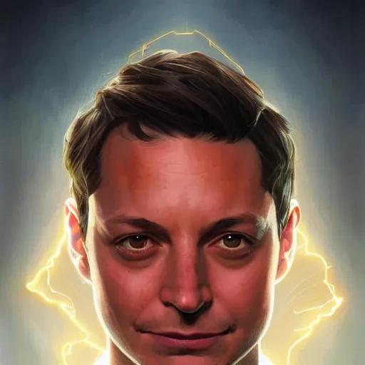 Prompt: portrait of Tobey Maguire as the Flash elegant, intricate, headshot, highly detailed, digital painting, artstation, concept art, sharp focus, illustration, art by artgerm and greg rutkowski and alphonse mucha
