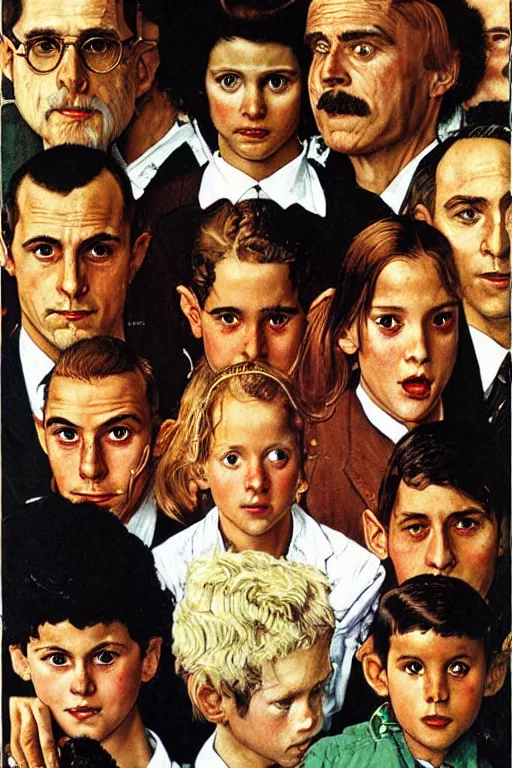 Image similar to the royal tenenbaums painted by Norman Rockwell