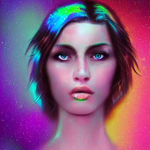 Prompt: a woman with iridescent eyes, digital art