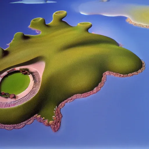 Image similar to A dreamy spiritual land by Roger Dean, 8K concept art, detailed