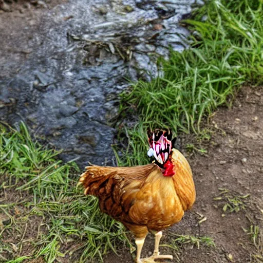 Image similar to a chicken next to a stream