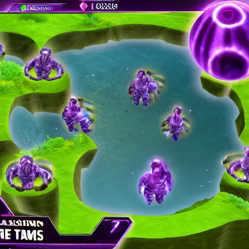 Prompt: Thanos as a creature in spore, in game screenshot, 4:3 ratio