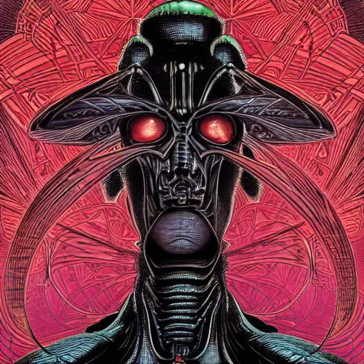 Image similar to portrait of dark wasp man, symmetrical, by yoichi hatakenaka, masamune shirow, josan gonzales and dan mumford, ayami kojima, takato yamamoto, barclay shaw, karol bak