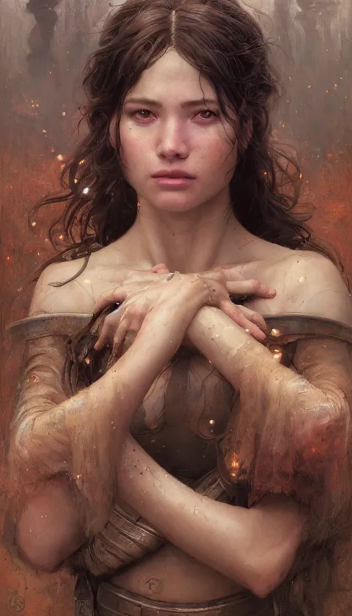 Prompt: epic masterpiece portrait star wars lady, sweaty skin, hyperrealistic, octane render, cinematic, beautiful face and flawless skin, perfect hands, 5 fingers, by Edgar Maxence and Ross Tran and Michael Whelan, Legends of Runeterra