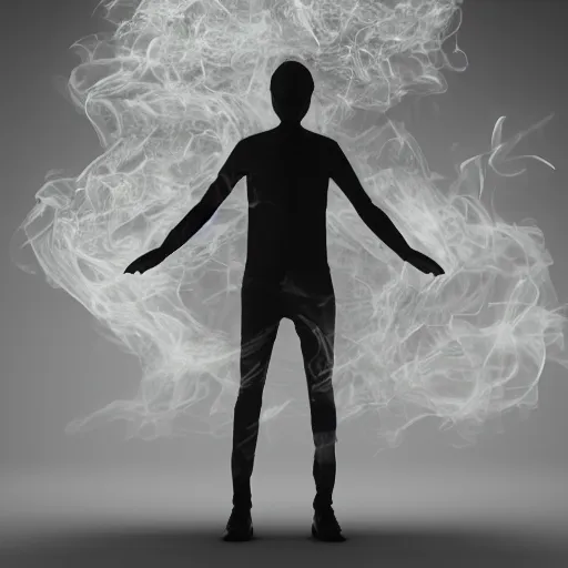 Image similar to man made of smoke simulation smoke particles octane render houdini