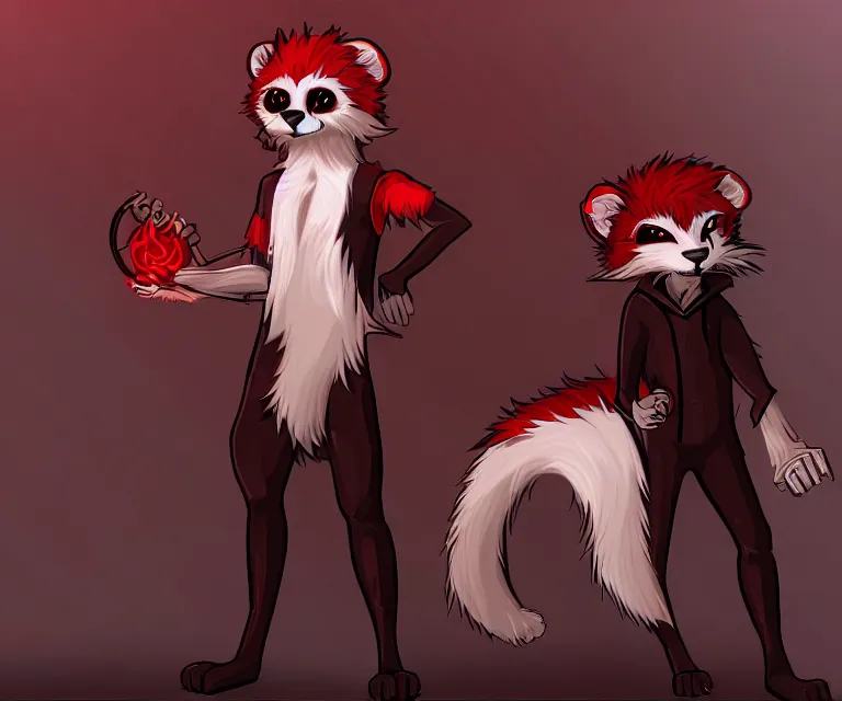 Image similar to furry - male - red - black - weasel - necromancer - fursona uhd ue 5 visual novel pc game expressions