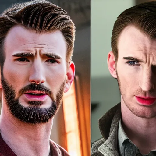 Prompt: first photos of 2 0 2 4 machinist remake - scrawny and gaunt chris evans, ( eos 5 ds r, iso 1 0 0, f / 8, 1 / 1 2 5, 8 4 mm, postprocessed, crisp face, facial features )