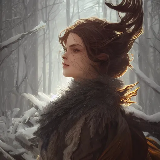 Image similar to winds of winter, au naturel, yellow eyes, hyper detailed, digital art, trending in artstation, cinematic lighting, studio quality, smooth render, unreal engine 5 rendered, octane rendered, concept art, smooth, sharp focus, illustration, art by artgerm and greg rutkowski and alphonse mucha and ian sprigger and wlop and krenz cushart