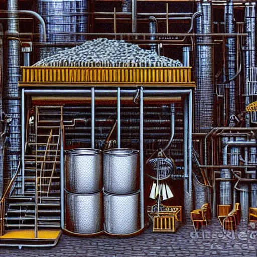 Image similar to drum kit in metal refinery by rob gonsalves