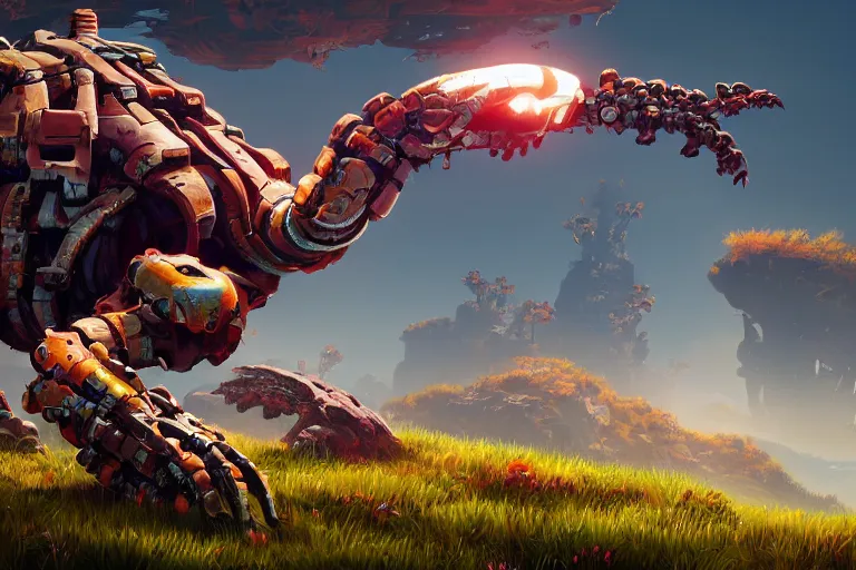 Image similar to shellsnapper machine mecanical creature robot of horizon forbidden west horizon zero dawn bioluminiscence global illumination ray tracing hdr fanart arstation by ian pesty and alena aenami artworks in 4 k