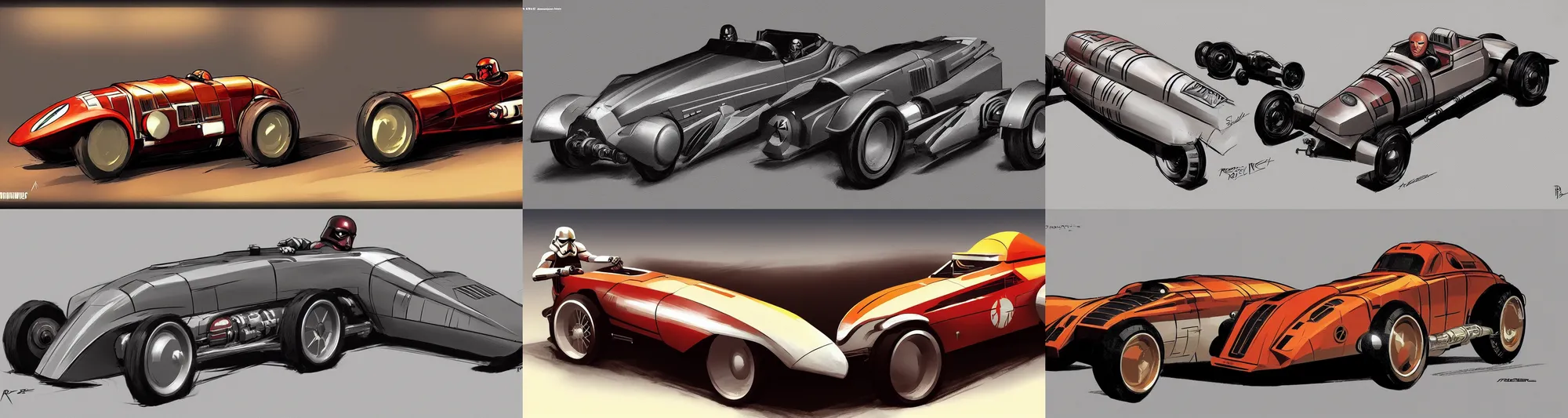 Prompt: a digital concept art starwars speedster as a 1920s car by Ralph McQuarrie artstation