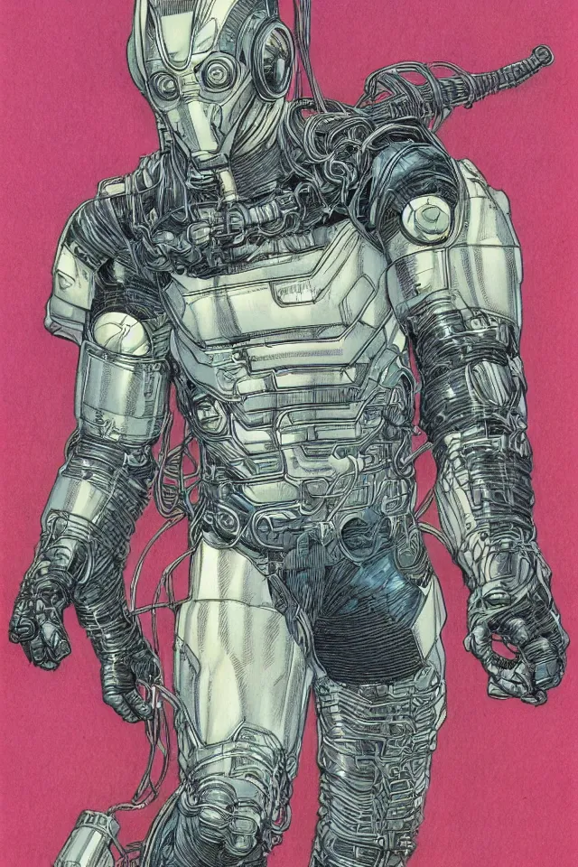 Image similar to Marvel comic book illustration, portrait of Machine Man, color pencil concept art by Barry Windsor-Smith, sci-fi, Trending on Artstation HQ, deviantart