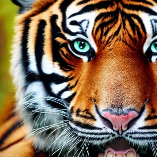 Image similar to a tiger with american flag eyes, 8 k, high definition, highly detailed, photo - realistic
