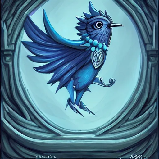 Image similar to anthropomorphic blue twitter bird, d & d, fantasy, intricate, elegant, highly detailed, digital painting, artstation, concept art, matte, sharp focus, illustration, hearthstone