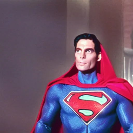 Image similar to movie still of skeletor as superman