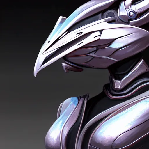 Image similar to close up bust of a cute stunning robot anthropomorphic female dragon, with sleek silver armor, a black OLED visor over the eyes, detailed digital art, furry art, anthro art, sci fi, warframe art, destiny art, high quality, 3D realistic, Furaffinity, Deviantart