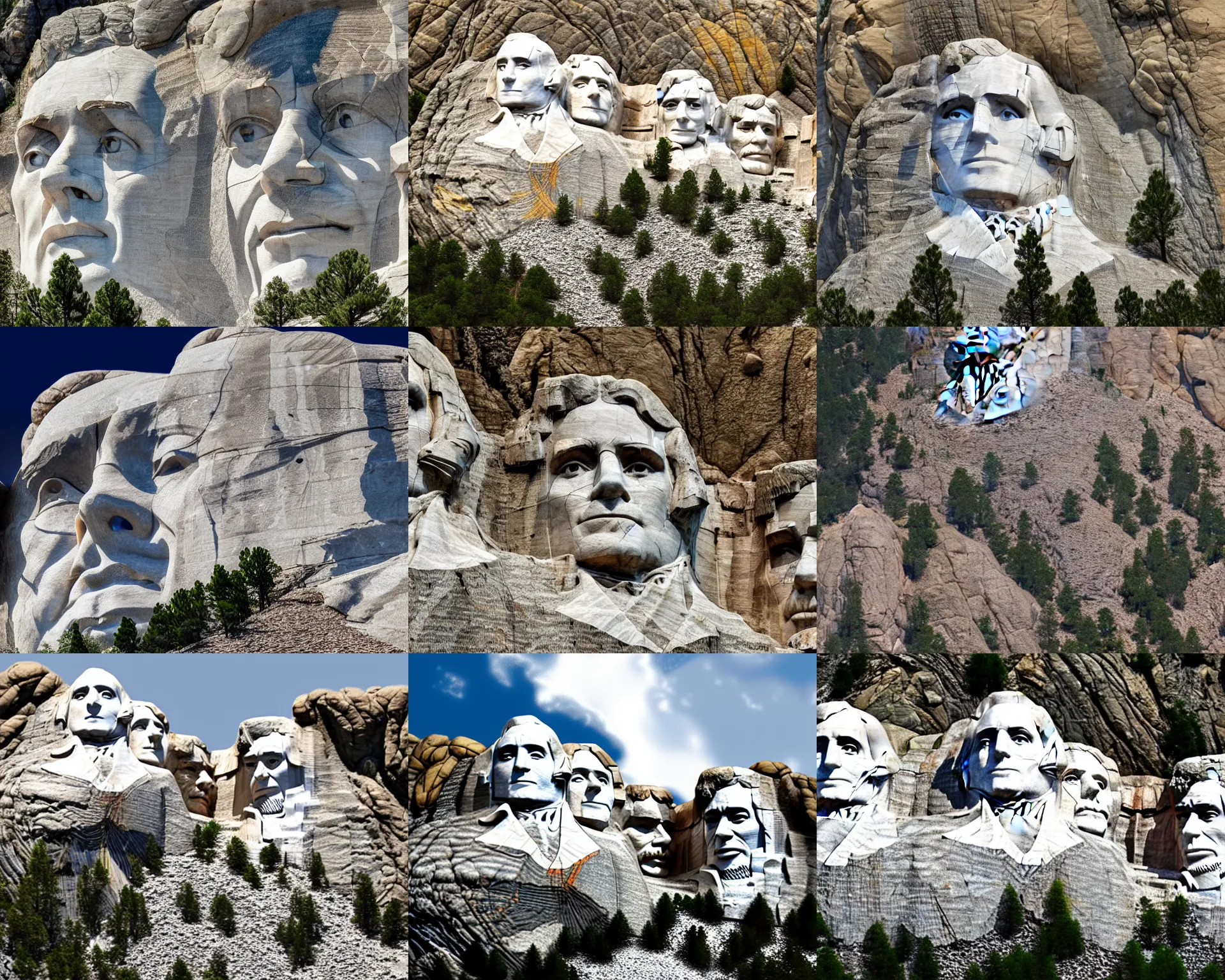 Prompt: the rock face carved into mount rushmore, award winning photo, high detail, 8k