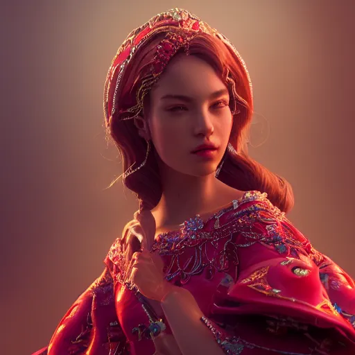 Image similar to portrait of wonderful princess of ruby with fair skin, ornate 8 k gorgeous intricate detailed, accent lighting, dramatic light, octane render