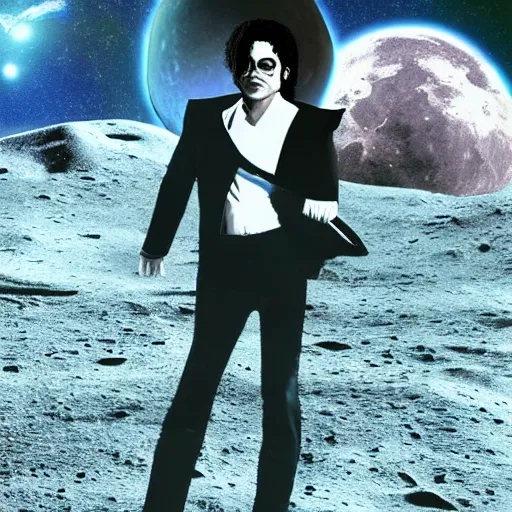 Image similar to michael jackson on the moon, creative photo manipulation, photoshop, digital art