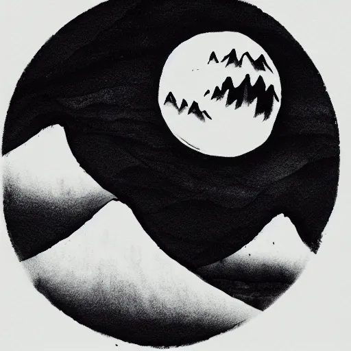 Image similar to moon above mountain, zen ink