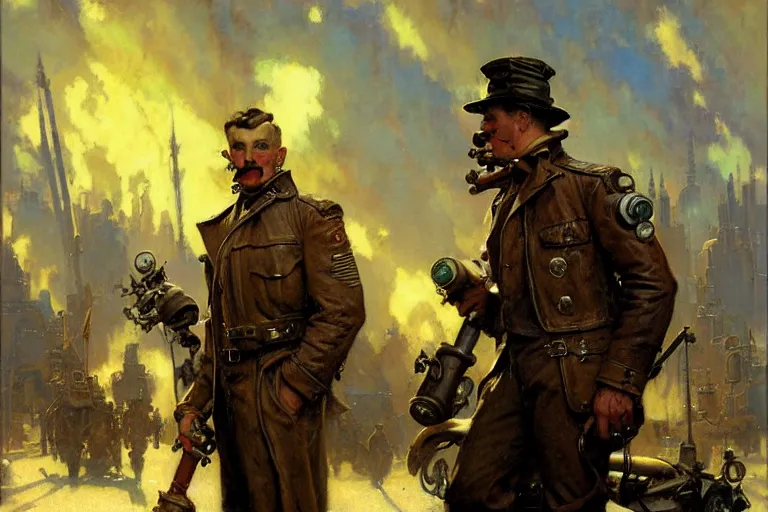 Image similar to dieselpunk, painting by gaston bussiere, craig mullins, j. c. leyendecker, tom of finland