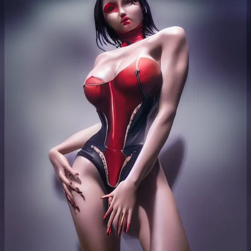 Image similar to gorgeous gynoid seductress posing, hyperrealistic, filmatic, octane, highly detailed,