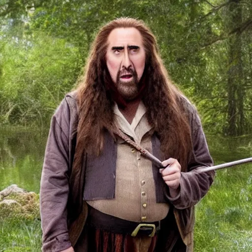 Image similar to nicholas cage as hagrid from harry potter