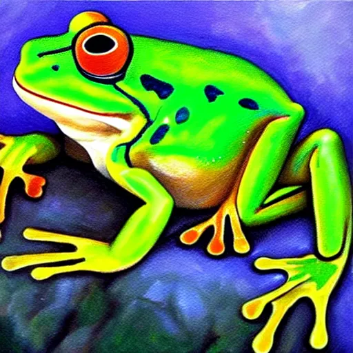 Prompt: beautiful oil painting painting of a frog wearing a crown in swamp