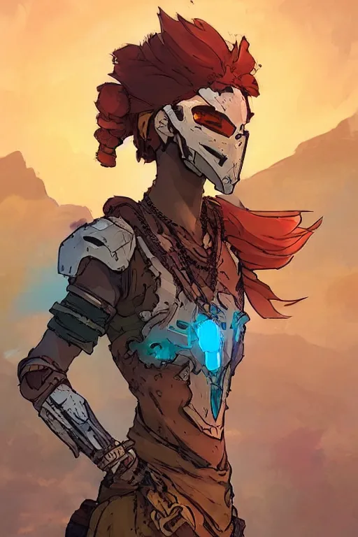 Image similar to combination suit armor aloy horizon forbidden west horizon zero dawn robot ninja mask helmet backpack tribal, art gta 5 comics, official fanart behance hd artstation by jesper ejsing, by rhads, makoto shinkai and lois van baarle, ilya kuvshinov, ossdraws radiating a glowing aura cgi rtx 2 0 2 2