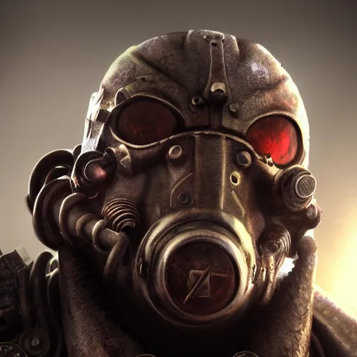 Image similar to fallout concept art supermutant face close up render grim realistic lighting unreal engine 5