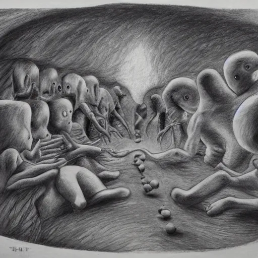 Image similar to surrealism children’s drawing of the end of the world., horror,
