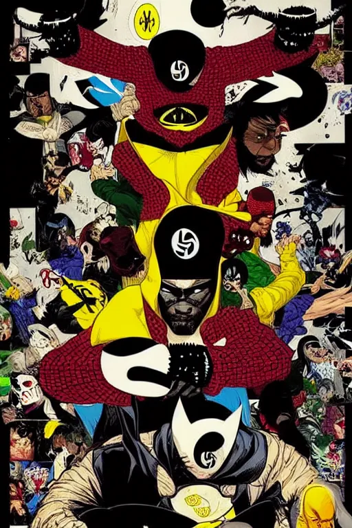 Image similar to wutang clan!!, chris bachalo comic art, pop art, no duplicate image, pixel art, ultra details, ultra realistic, digital painting, artstation, concept art, smooth, sharp focus, identical, illustration, intecrate details, art by richard hamilton and mimmo rottela, pixels art by kirokaze and paul robertson