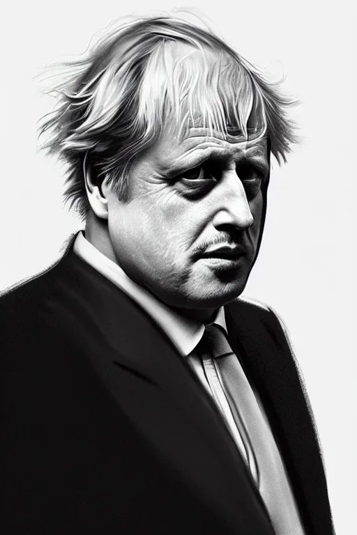 Image similar to Boris Johnson as Vito Corleone, realistic portrait, symmetrical, highly detailed, digital painting, artstation, concept art, smooth, sharp focus, illustration, cinematic lighting, art by artgerm and greg rutkowski and alphonse mucha