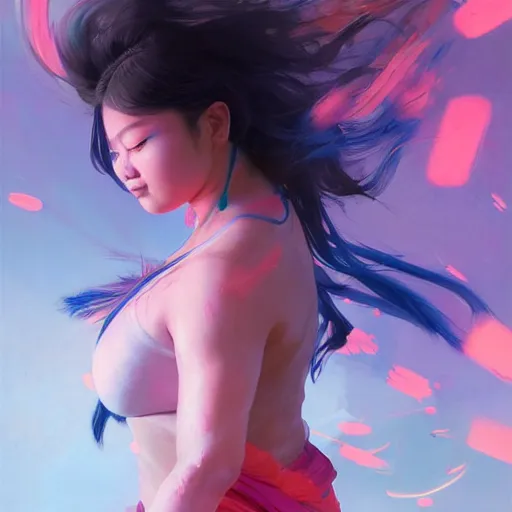 Image similar to curvy asian ethnic warrior girl, digital illustration by ruan jia on artstation, outlined by whirling illuminated neon lines and fine lines swirling in circles by jesper ejsing and rhads and makoto and shinkai and lois van baarle, digital art, trending on artstation - h 9 6 0