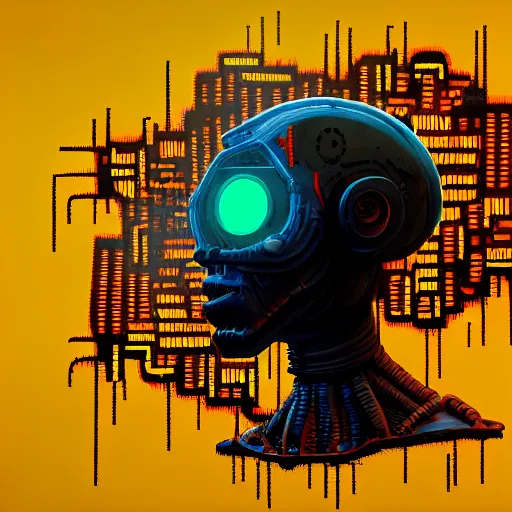 Image similar to dark scifi illustration 3 / 4 portrait of a cyborg reading necronomicon. cinematic lighting mad scientist style. golden ratio accidental renaissance. in the style of jean michel basquiat. graffiti art, scifi, fantasy, hyper detailed. octane render. concept art. trending on artstation