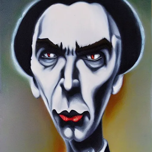 Prompt: an oil painting of Bela Lugosi in the style of Tim burton