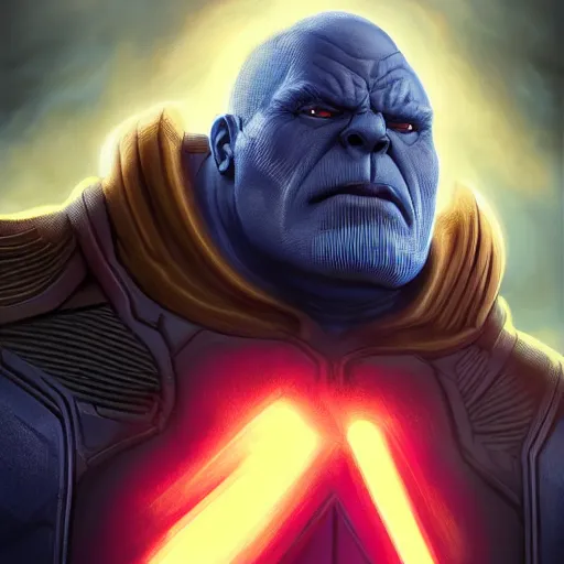 Image similar to characters portrait of Darkseid mixed with Thanos by ArtGerm and Tom Bagshaw, merged character, Full body shot, cinematic opening shot, 4k, highly detailed, cinematic lighting