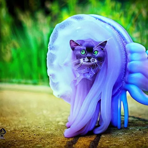 Image similar to a jellyfish - cat - hybrid, animal photography