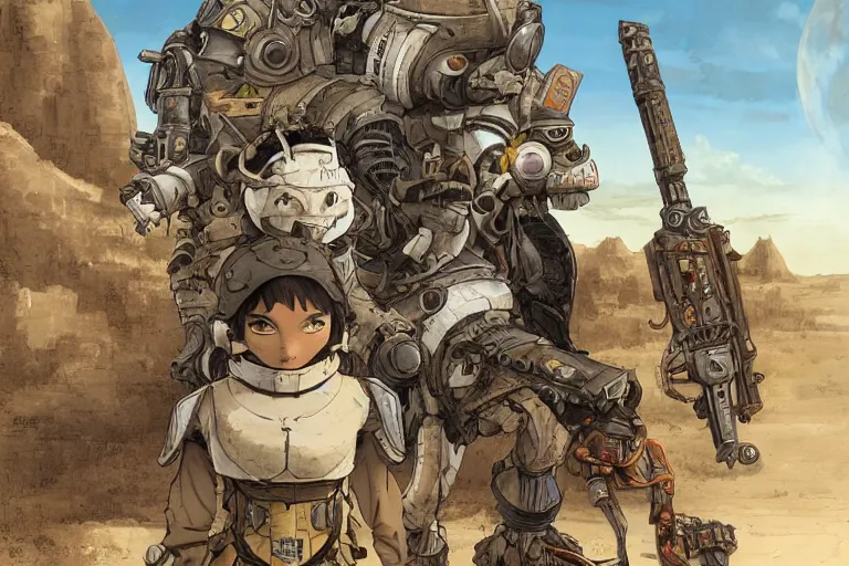 Image similar to anthropomorphic rodent with white and black ancestral ornate japanese tactical gear on an abandonment desert planet, high intricate details, long shot, rule of thirds, golden ratio, graphic novel by fiona staples and dustin nguyen, by beaststars and orange, peter elson, alan bean, studio ghibli, makoto shinkai