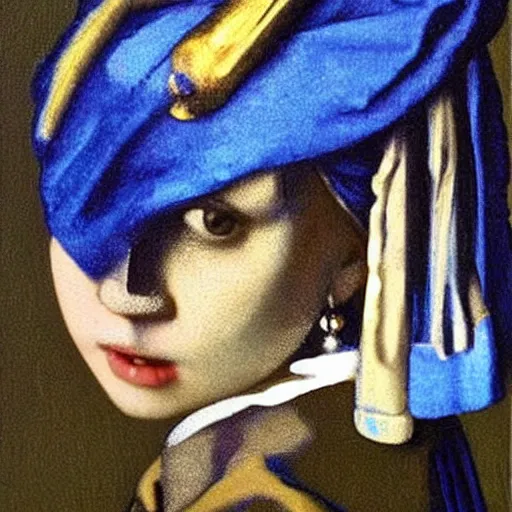 Image similar to mouse with a pearl earring, painting by johannes vermeer