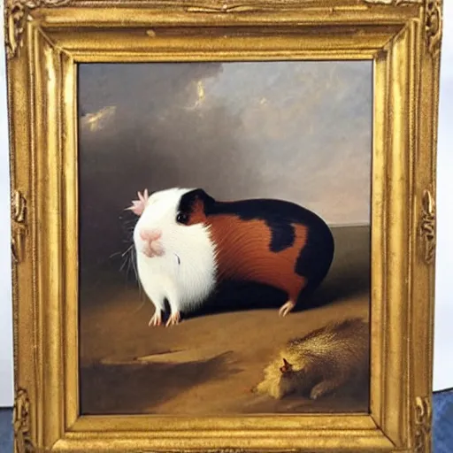 Prompt: oil painting by george stubbs of a heroic guinea pig.