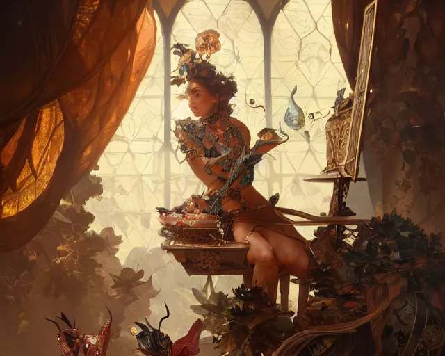 Image similar to photography of jan van kessel the elder, deep focus, d & d, fantasy, intricate, elegant, highly detailed, digital painting, artstation, concept art, matte, sharp focus, illustration, hearthstone, art by artgerm and greg rutkowski and alphonse mucha