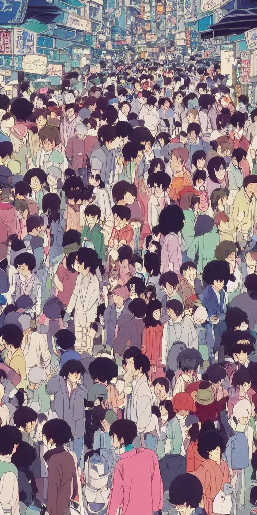 Image similar to Still from Studio Ghibli movie 'Lost in Crowded Tokyo', very detailed, focused, colorful, Antoine Pierre Mongin