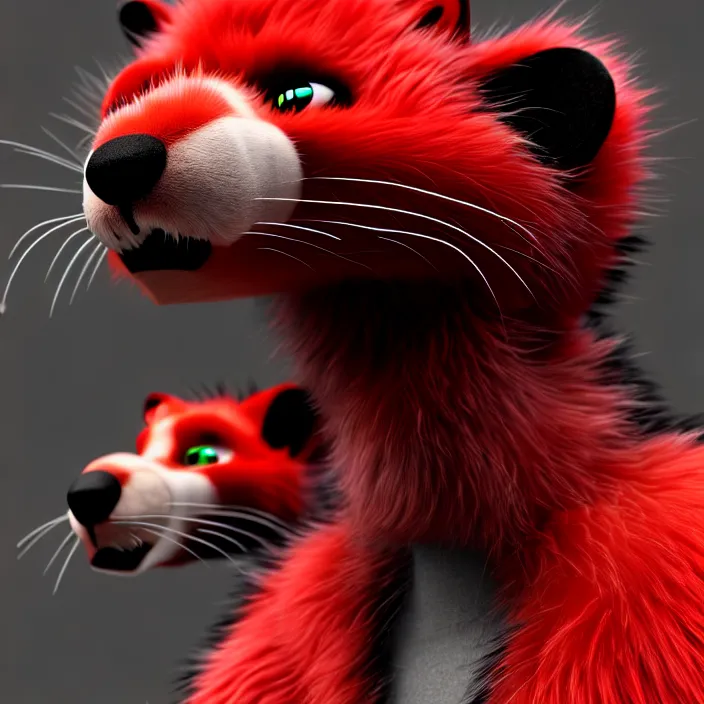 Image similar to furry - male - red - black - weasel - geistcaller - fursona uhd ue 5 visual novel pc game expressions, photorealistic