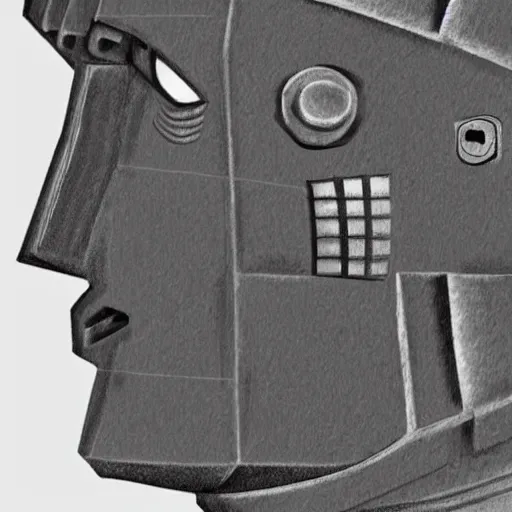 Prompt: close up of a cyberman with half of the mask broken of showing david tennant head pencil sketch cinematic lighting, render, fantasy