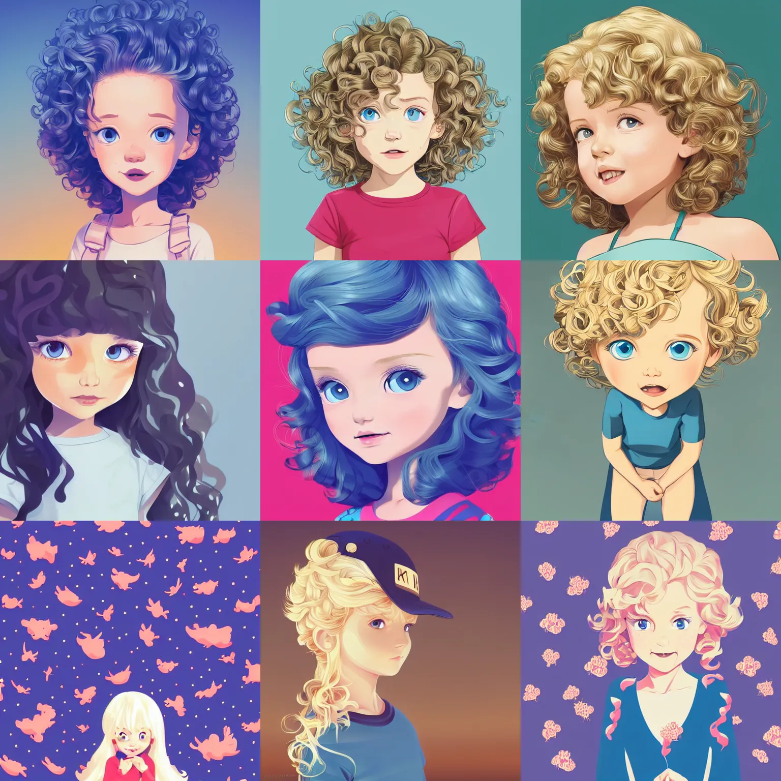 Prompt: 2 years old girl with blue eyes and blonde curly hair, clean cel shaded vector art, shutterstock, behance hd by lois van baarle, artgerm, helen huang, by makoto shinkai and ilya kuvshinov, rossdraws, illustration