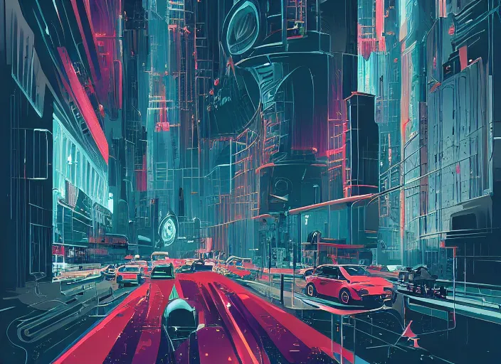 Prompt: futuristic london, courful illustration, by petros afshar
