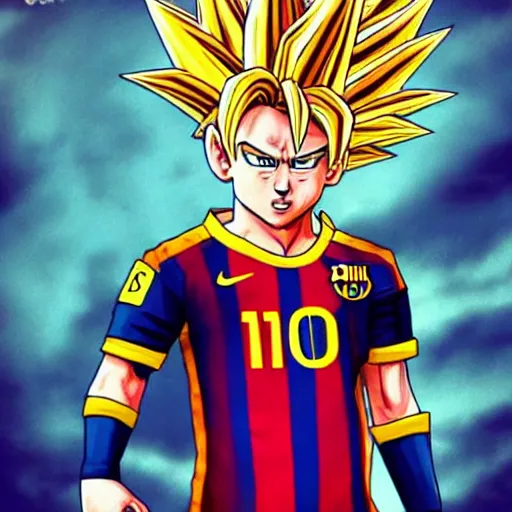 Prompt: Lionel Messi as legendary super Saiyan