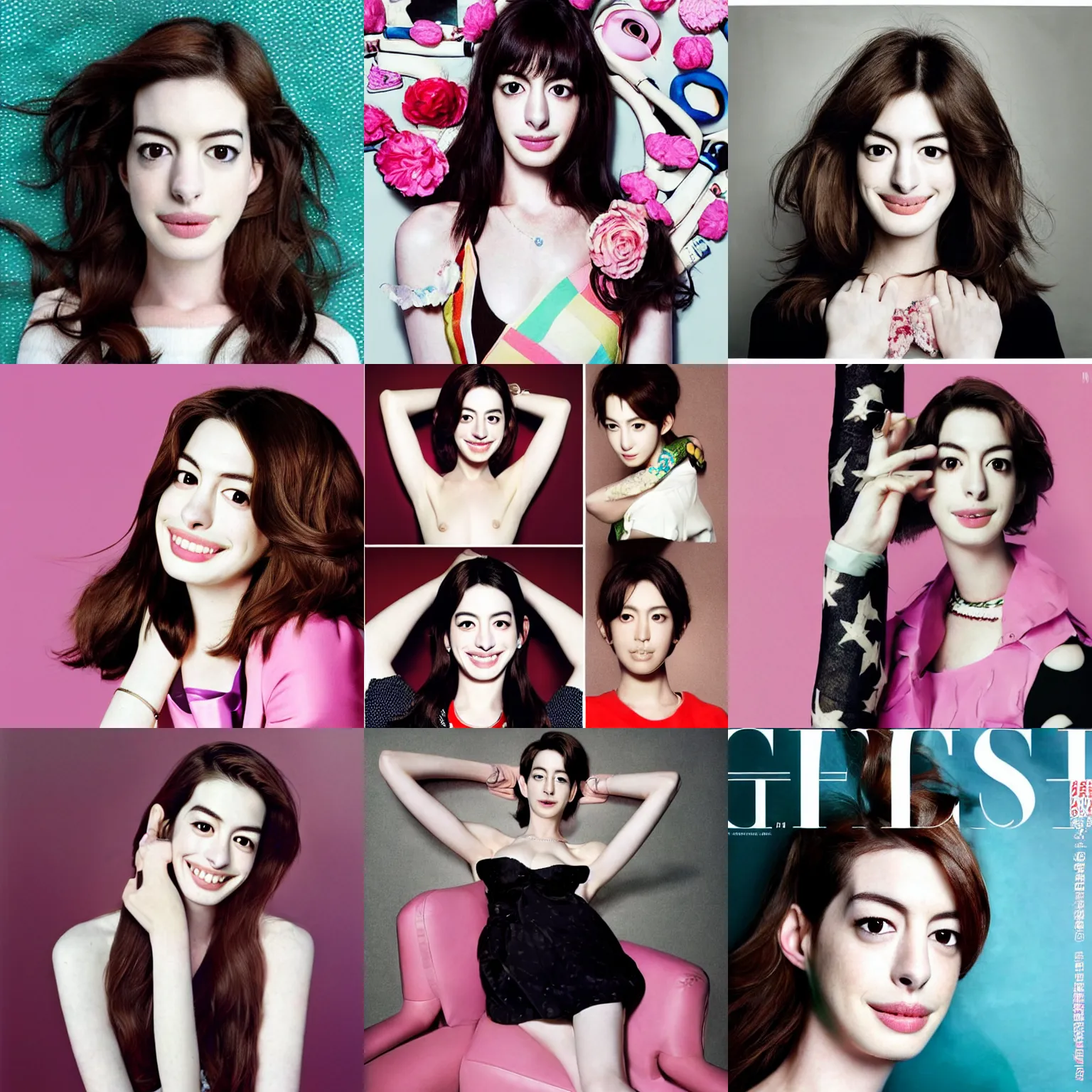 Prompt: portrait photo of anne hathaway, korean kpop star, in girls generation, photo by martin schoeller