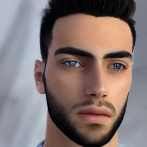 Image similar to a closeup shot of handsome esfand from twitch, gigachad, strong jawline, photorealism, 8k